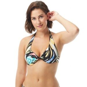 Coco Reef Print Wrapped Swim DD Bra Top 32/34 DD Black Multi Verso Convertible